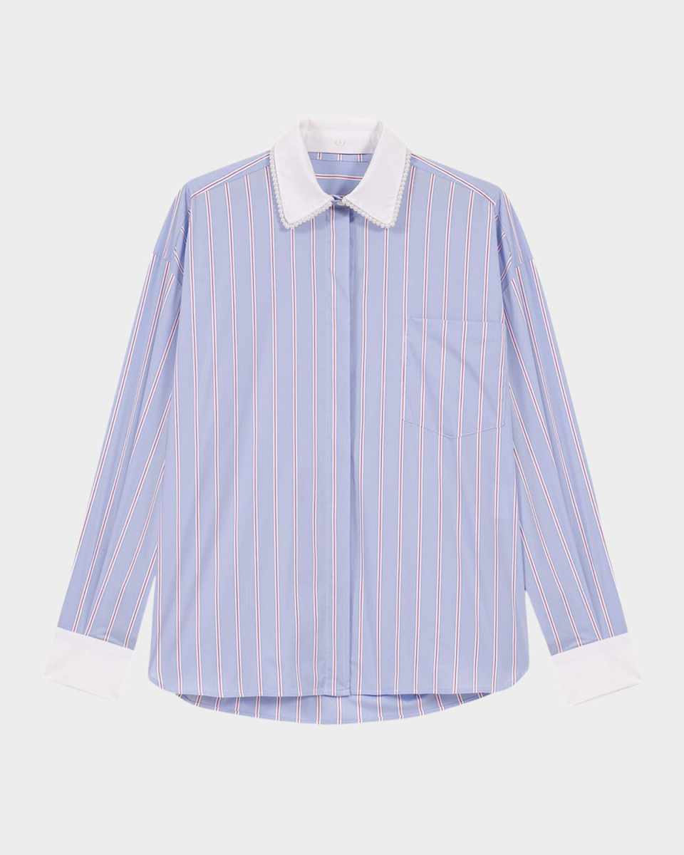 Long-Sleeve Beaded Stripe Shirt